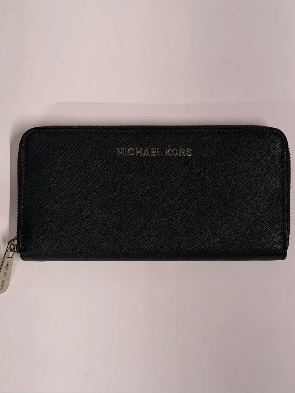 Michael Kors Wallet Jet Set Continental Black Saffiano Leather Zip Around